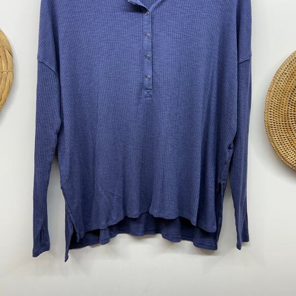 Aerie Blue Ribbed Henley Button Oversized Long Sleeve Tee T-Shirt Top XS - Picture 4 of 7